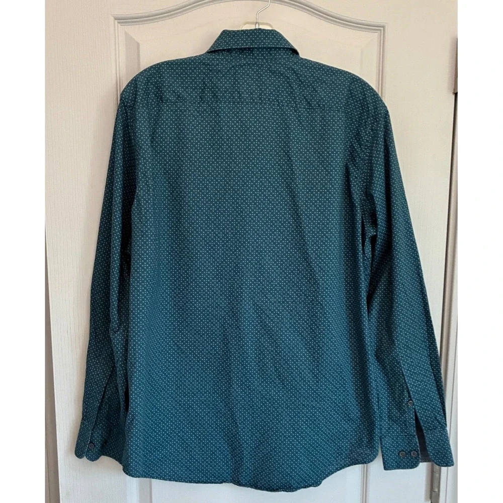 Banana Republic Mens Teal Blue Geometric Soft Wash Cotton Shirt Medium